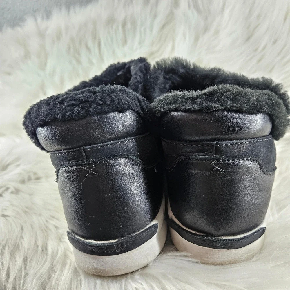 Olukai Chelsea Booties Womens 11 Black Leather Faux Fur Slip‎ On Comfort Kamau